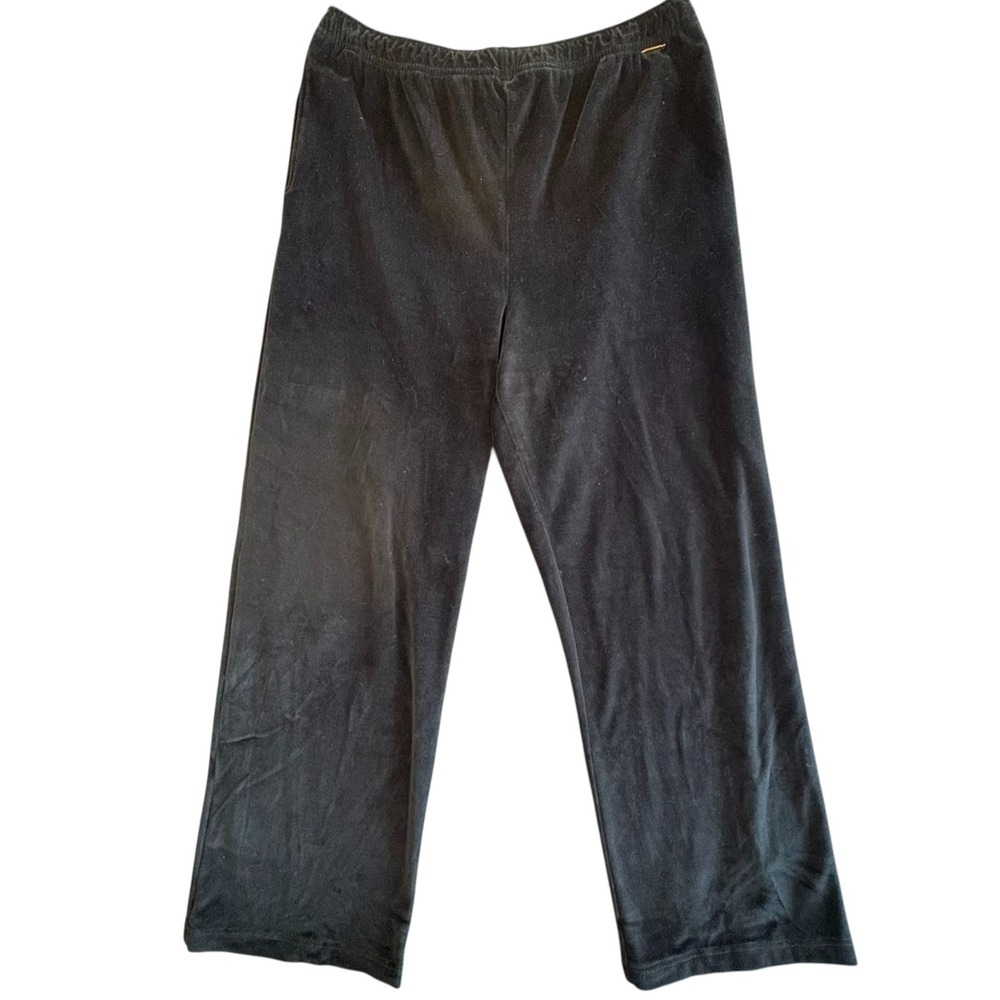 St John Sport Velour Lounge Pants Womens M Black‎ Stretch Athleisure USA